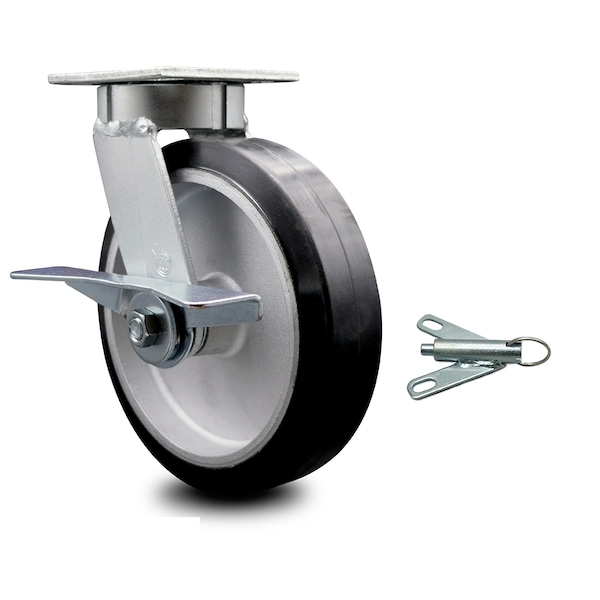 8 Inch Kingpinless Rubber on Aluminum Wheel Caster with Brake and Swivel Lock
